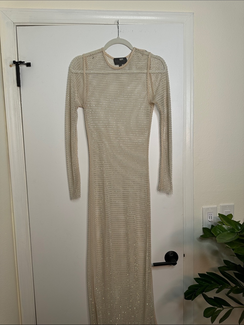 Sunday in Brooklyn Metallic Beige Long-Sleeve Maxi Dress